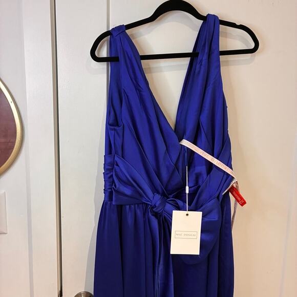 NWT Mac Duggal Royal Blue Satin High Slit Gown Sz 14 MSRP $595 - Picture 3 of 12